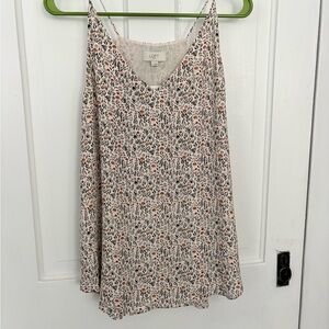LOFT Cream Floral V-Neck Cami with Black and Orange Print
